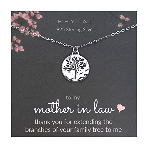 EFYTAL Mother In Law Gifts, Sterling Silver Tree of Life Necklace, Wedding Jewelry Gift from Bride or Groom