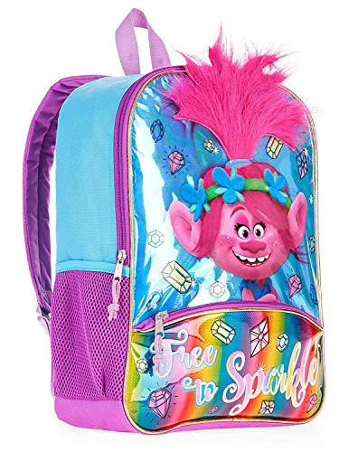 Trolls Dreamworks 16" Backpack with 3D Brush-able Hair Poppy Free to Sparkle