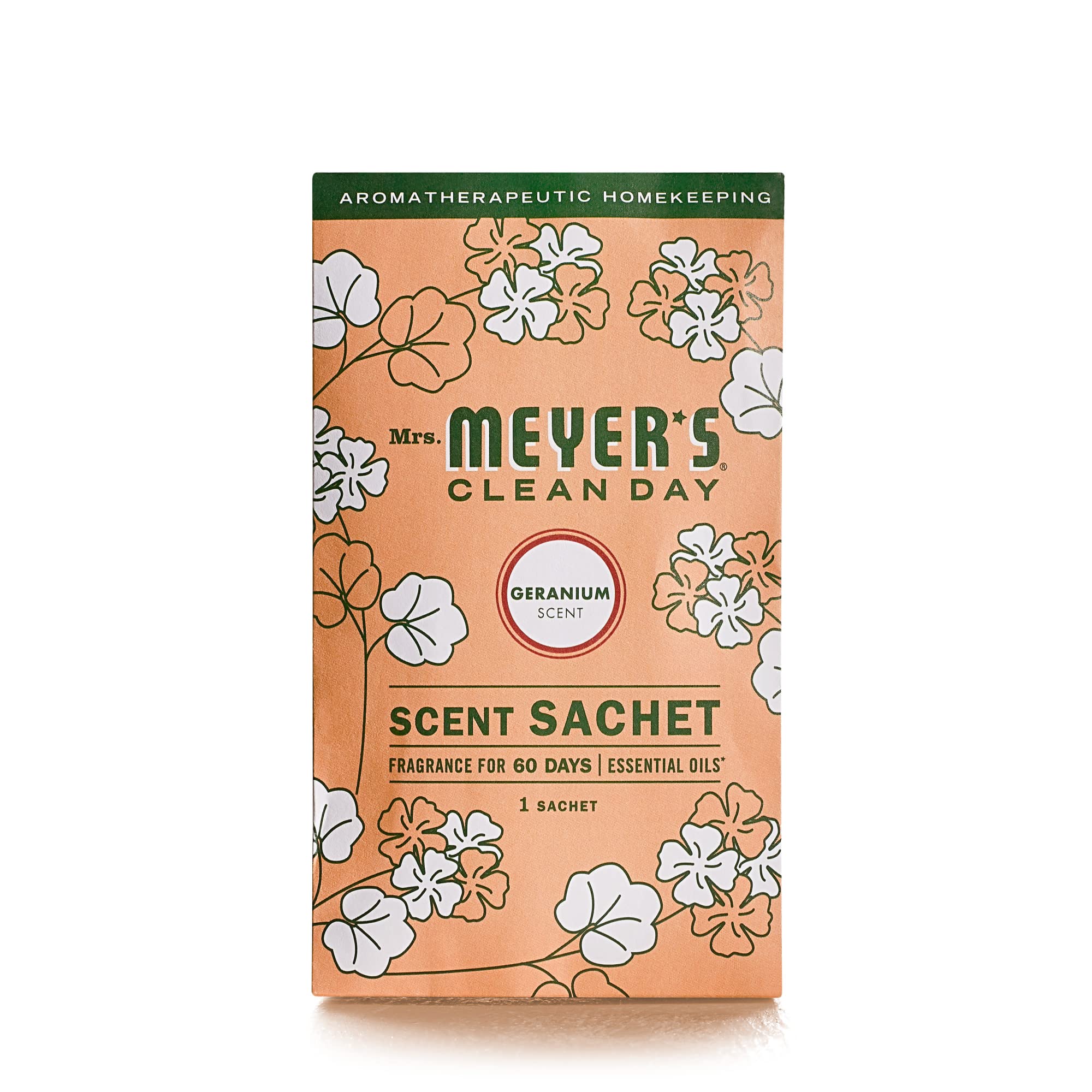 Book Cover Mrs. Meyer's Air Freshener Sachets, Fragrance for your Locker, Car, Closet, and Gym Bag, Geranium, Pack of 3