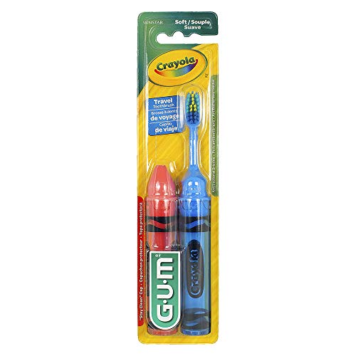 GUM Crayola Kids' Travel Toothbrush, Antibacterial Bristles, Soft, Ages 4+, 2 Count