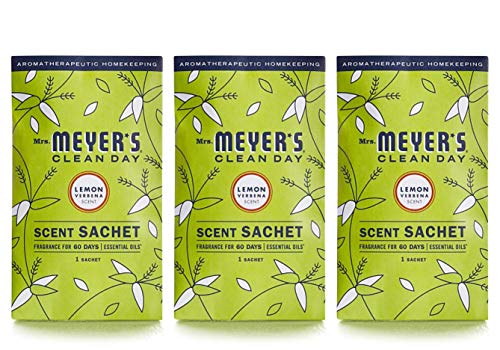 Air Freshener Scent Sachets, Fragrance for your Locker, Car, Closet, and Gym Bag, Lemon Verbena Scent, Mrs. Meyer's Clean Day, Pack of 3