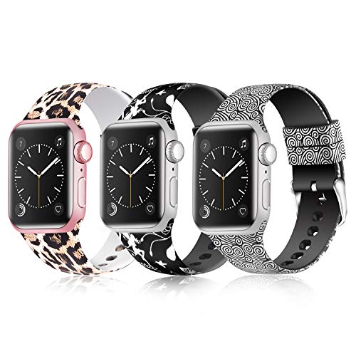 Greatfine Sport Band Compatible for Apple Watch Band 38mm 40mm 42mm 44mm,Soft Silicone Strap Replacement iWatch Bands Compatible with Apple Watch Series 6 5 4 3 2 1 SE(3 Pack-B,42mm/44mm)