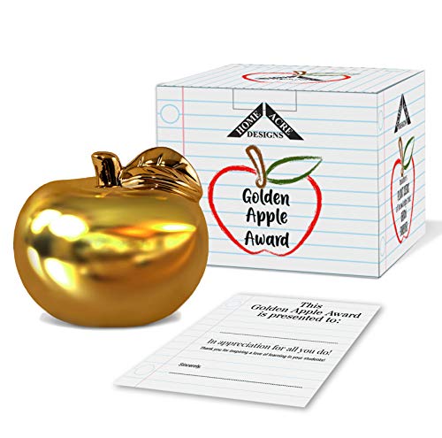 Book Cover Teacher Gifts -Teacher Gifts for Women-Ceramic Gold Apple Teacher Appreciation Gift with Personalized Card or Certificate-Teacher Gifts for Men-Golden Apple Award-Teacher Gifts for Classroom
