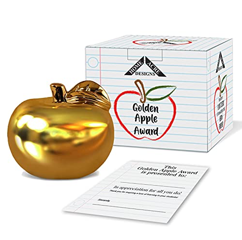 Teacher Gifts -Teacher Gifts for Women-Ceramic Gold Apple Teacher Appreciation Gift with Personalized Card or Certificate-Teacher Gifts for Men-Golden Apple Award-Teacher Gifts for Classroom