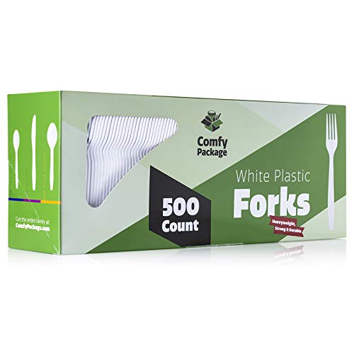 Book Cover [500 Pack] Extra Heavyweight Disposable White Plastic Forks