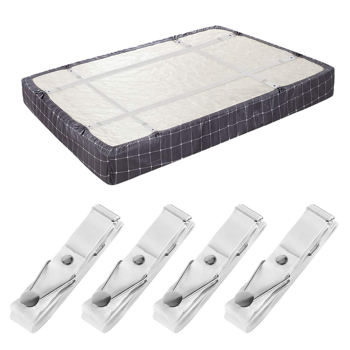 Bed Sheet Holder Straps- Adjustable Fitted Sheet Clips Bed Sheet Fastener Suspenders Elastic Gripper Holder Used for Bed Sheets,Mattress Covers, Sofa Cushion(Set of 4) White