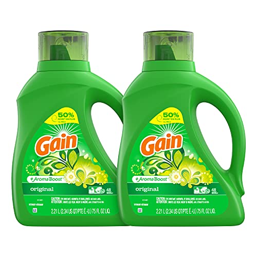 Book Cover Gain Laundry Detergent Liquid Plus Aroma Boost, Original Scent, HE Compatible, 96 Loads Total, 75 Fl Oz (Pack of 2)