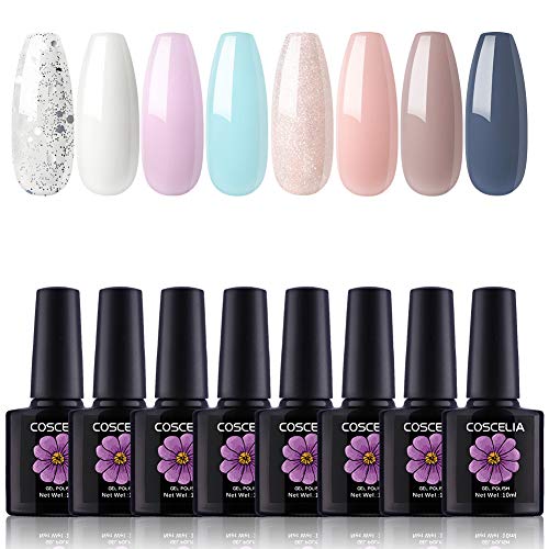 Coscelia 8 Colors Nail Polish Soak Off Nail Gel Polish Set Nail Starter Kit 10ml