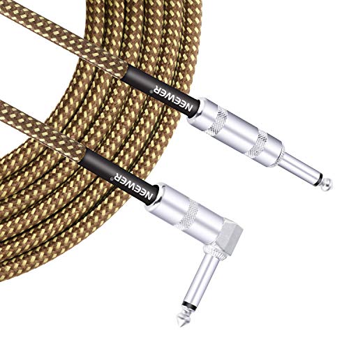 Neewer 9.8 feet/3 Meters Guitar Instrument Cable - Right Angle 1/4 inch TS to Straight 1/4 inch TS, Brown Yellow Tweed Cloth Jacket, with 6.35mm Connector Compatible with Electric Guitars, Keyboards