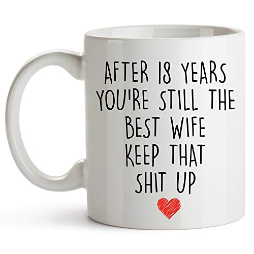 YouNique Designs 18 Year Anniversary Coffee Mug for Her, 11 Ounces, 18th Wedding Anniversary Cup For Wife, Eighteen Years, 18th Year