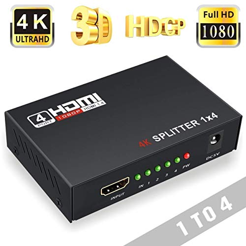 Galaxy Hi-Tech® HDMI Splitter 1 x 4, 1 Input 4 Output HDMI Amplifier Switcher Box Hub Support Full Ultra HD 1080P 4K/2K and 3D Resolutions