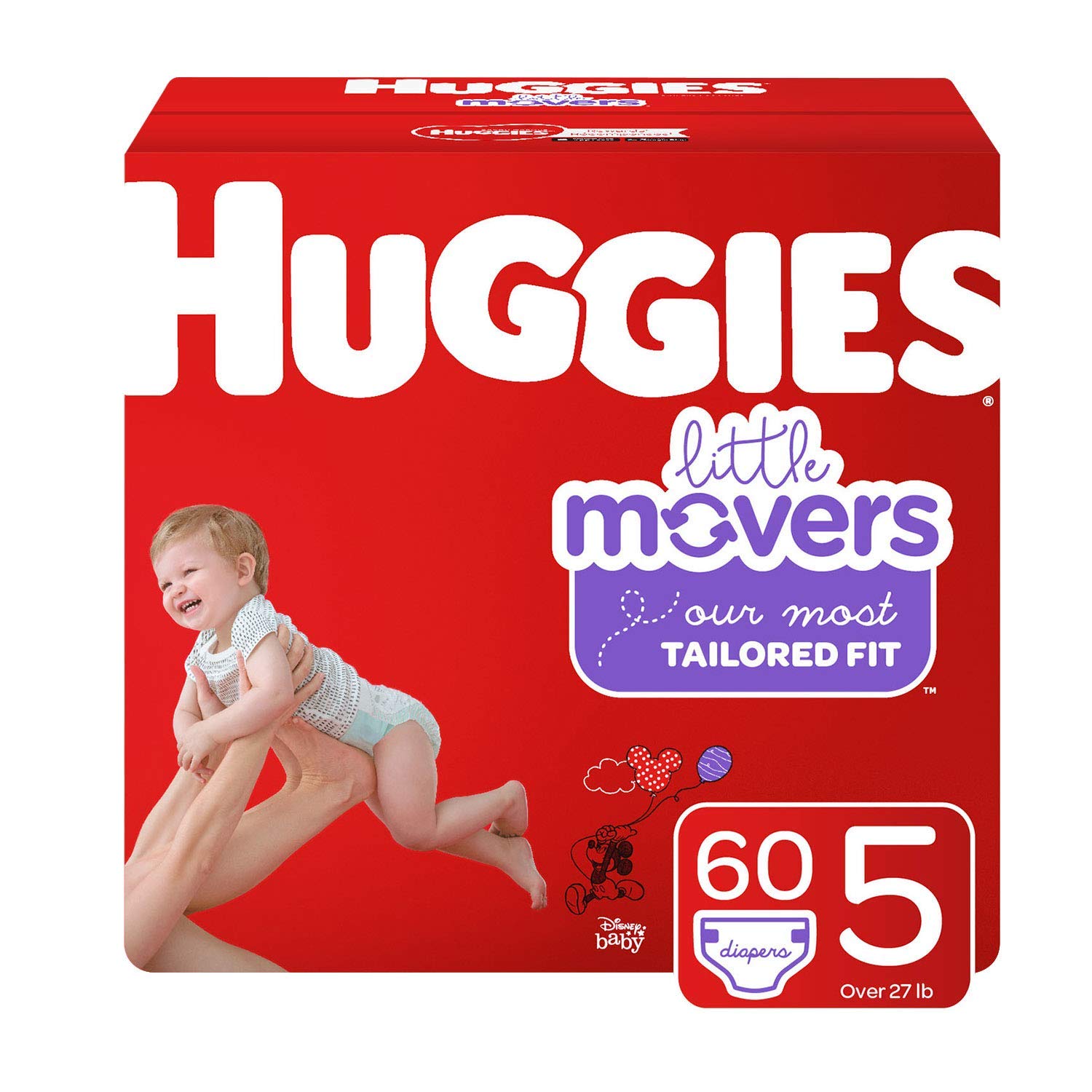 Book Cover Huggies Little Movers Diapers, Size 5 (27+ lb.), 60 Ct, Giga Jr Pack (Packaging May Vary)