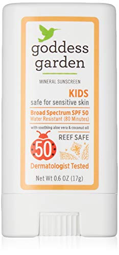 Goddess Garden Kids SPF 50 Mineral Sunscreen Stick for Sensitive Skin (0.6 oz.), Reef Safe, Clear Zinc Oxide, Broad Spectrum, Water Resistant, Non-Nano, Vegan, Leaping Bunny certified Cruelty-Free