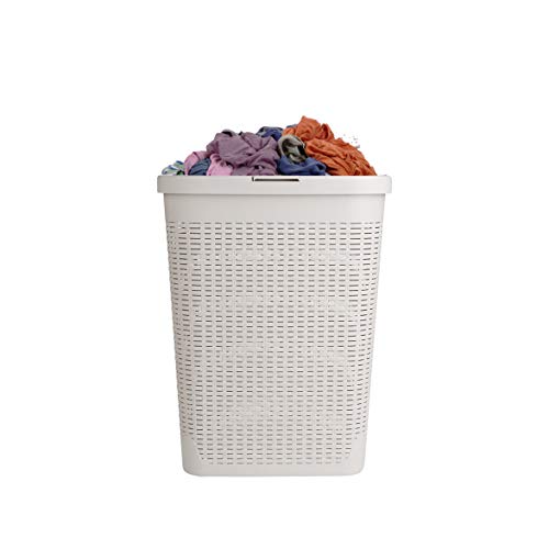 Mind Reader Basket Laundry Hamper with Cutout Handles, Washing Bin, Dirty Clothes Storage, Bathroom, Bedroom, Closet, 40 Liter, Ivory