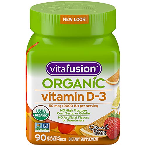 Vitafusion Organic D3 Gummy Vitamin Non-GMO Gluten Dairy-Free No Gelatin HFCS, 90 Count