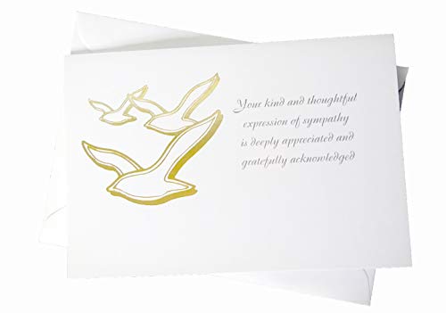 Gappitv Funeral Sympathy Acknowledgements - Set of 25 Thank You Cards - Includes Envelopes - Gold Foil Stamped Going Home Doves