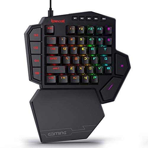 Book Cover Redragon K585 DITI One-Handed RGB Mechanical Gaming Keyboard, Blue Switches, Type-C Professional Gaming Keypad with 7 Onboard Macro Keys, Detachable Wrist Rest, 42 Keys