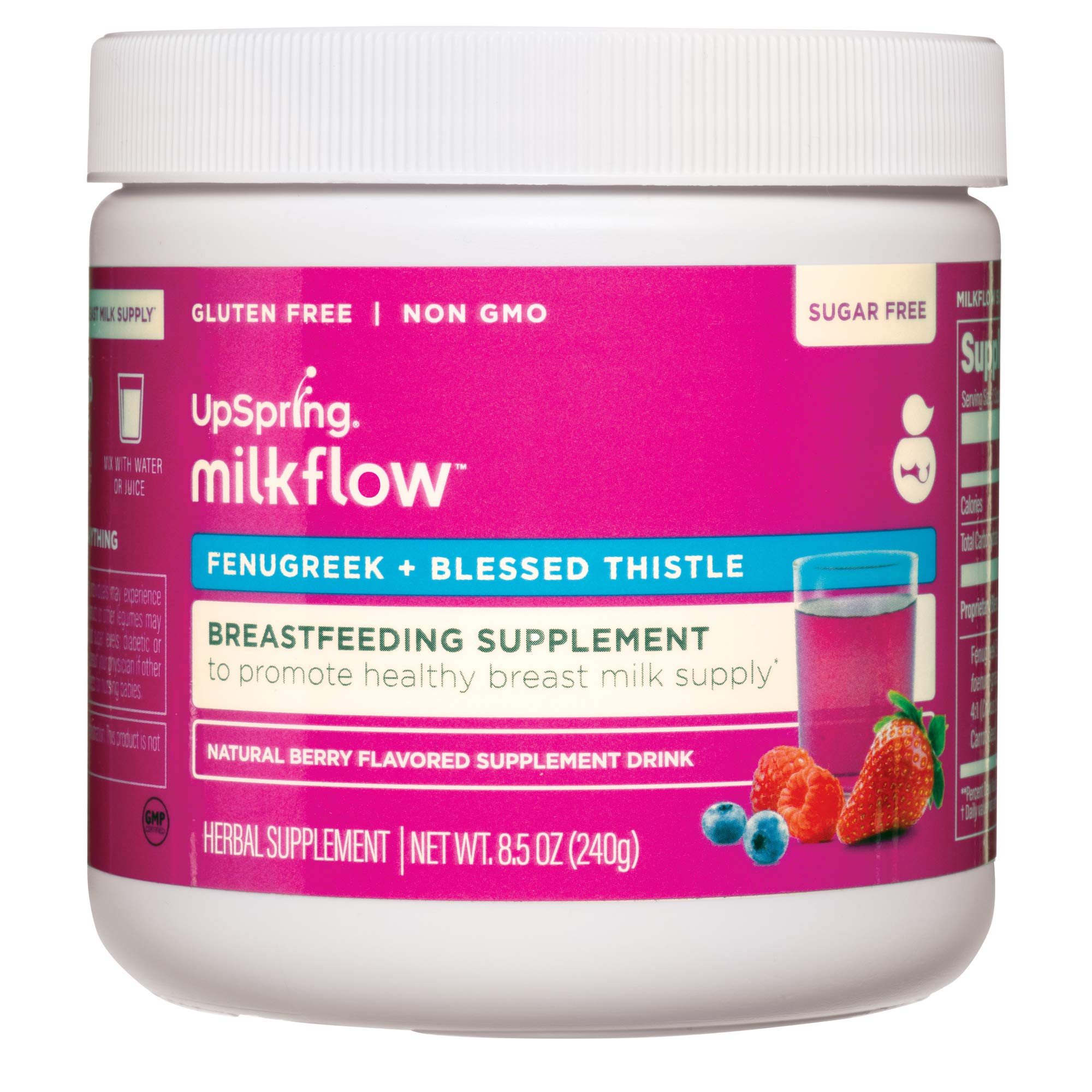 Book Cover Upspring Milkflow Breastfeeding Supplement Drink Mix with Fenugreek & Blessed Thistle | Berry Flavor | Sugar-Free | Lactation Supplement to Promote Healthy Breast Milk Supply | 24 Drink Servings
