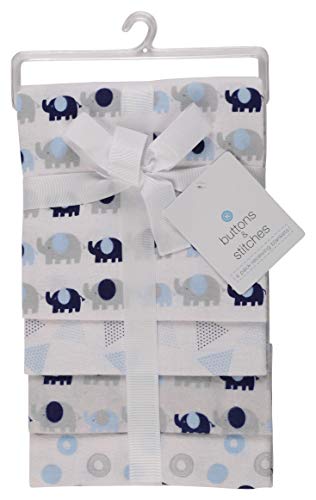 Buttons and Stitches Little Beginnings Four Piece Laddered Receiving Blankets, Blue Elephants