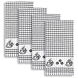 Cackleberry Home Coffee Time Windowpane Check Cotton Terrycloth Kitchen Towels, Set of 4 (Black)