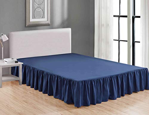 Book Cover Sheets & Beyond Wrap Around Solid Luxury Hotel Quality Fabric Bedroom Dust Ruffle Wrinkle and Fade Resistant Gathered Bed Skirt 14 Inch Drop (Full, Navy)