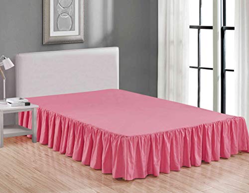 Book Cover Sheets & Beyond Wrap Around Solid Luxury Hotel Quality Fabric Bedroom Dust Ruffle Wrinkle and Fade Resistant Gathered Bed Skirt 14 Inch Drop (Twin, Pink)