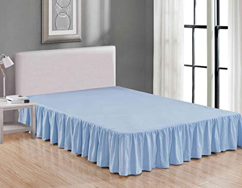 Book Cover Sheets & Beyond Wrap Around Solid Microfiber Luxury Hotel Quality Fabric Bedroom Gathered Ruffled Bedding Bed Skirt 14 Inch Drop (Twin, Light Blue)