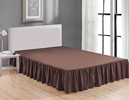 Book Cover Sheets & Beyond Wrap Around Solid Luxury Hotel Quality Fabric Bedroom Dust Ruffle Wrinkle and Fade Resistant Gathered Bed Skirt 14 Inch Drop (Full, Brown)