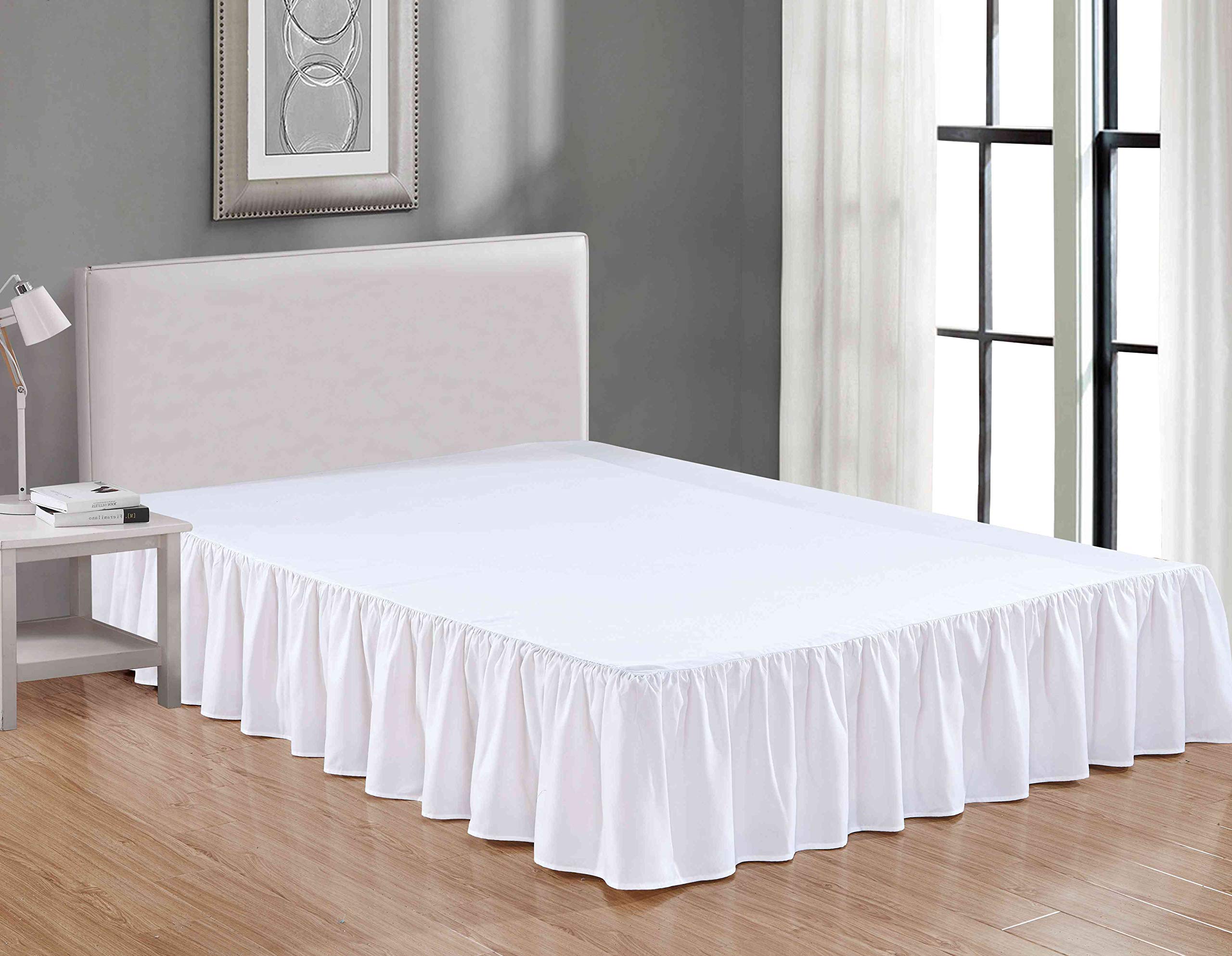 Book Cover Sheets & Beyond Wrap Around Solid Microfiber Luxury Hotel Quality Fabric Bedroom Gathered Ruffled Bedding Bed Skirt 14 Inch Drop (Full, White) Full White