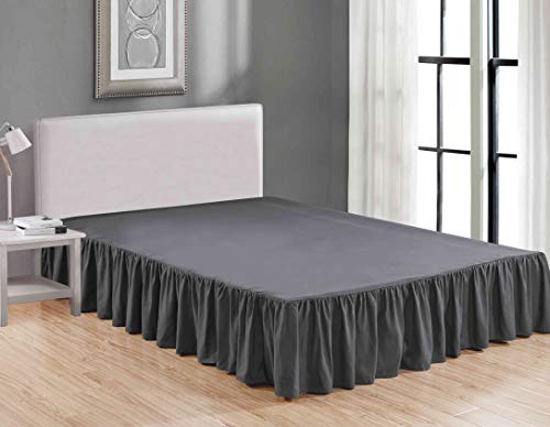 Book Cover Sheets & Beyond Wrap Around Solid Luxury Hotel Quality Fabric Bedroom Dust Ruffle Wrinkle and Fade Resistant Gathered Bed Skirt 14 Inch Drop (Queen, Charcoal)