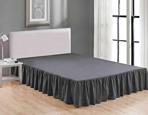 Sheets & Beyond Wrap Around Solid Microfiber Luxury Hotel Quality Fabric Bedroom Gathered Ruffled Bedding Bed Skirt 14 Inch Drop (Queen, Charcoal)