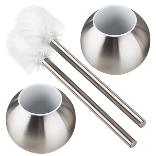JAGURDS Toilet Brush and Holder, 2 Pack Stainless Steel Toilet Brush and Holder Set for Bathroom, Toilet Bowl Brush Modern Toilet Scrubber Brush