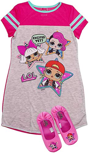 Book Cover L.O.L Surprise! Pajama Set, Dorm PJs with Slippers, Rocker Diva and MC Swag,Pink, Girls Size 4/5