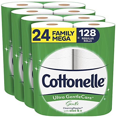 Book Cover Cottonelle Ultra GentleCare Gentle Toilet Paper with Aloe & Vitamin E, 24 Family Mega Rolls, Gentle Bath Tissue (24 Family Mega Rolls = 128 Regular Rolls)