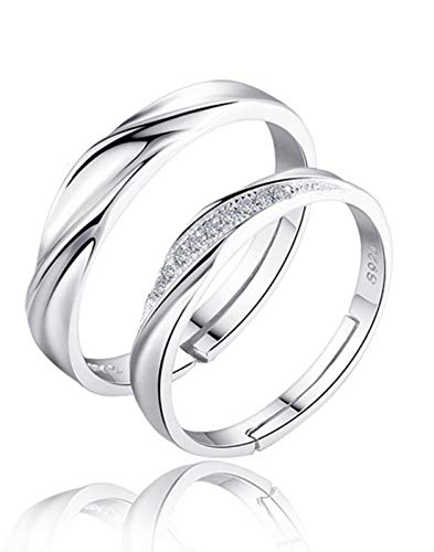 karatcart Platinum Plated Silver Crystal Elegant Couple Adjustable Ring for Men and Women