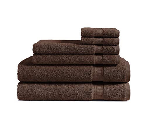 Book Cover 100% Cotton 6-Piece Towel Set (Chocolate Brown): 500 GSM 2 Bath Towels, 2 Hand Towels and 2 Washcloths, Classic Amercian Construction, Soft, Highly Absorbent, Machine Washable