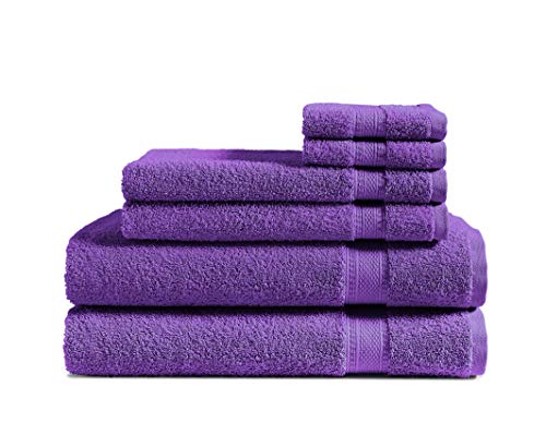 100% Cotton 6-Piece Towel Set (Lilac): 500 GSM 2 Bath Towels, 2 Hand Towels and 2 Washcloths, Classic Amercian Construction, Soft, Highly Absorbent, Machine Washable