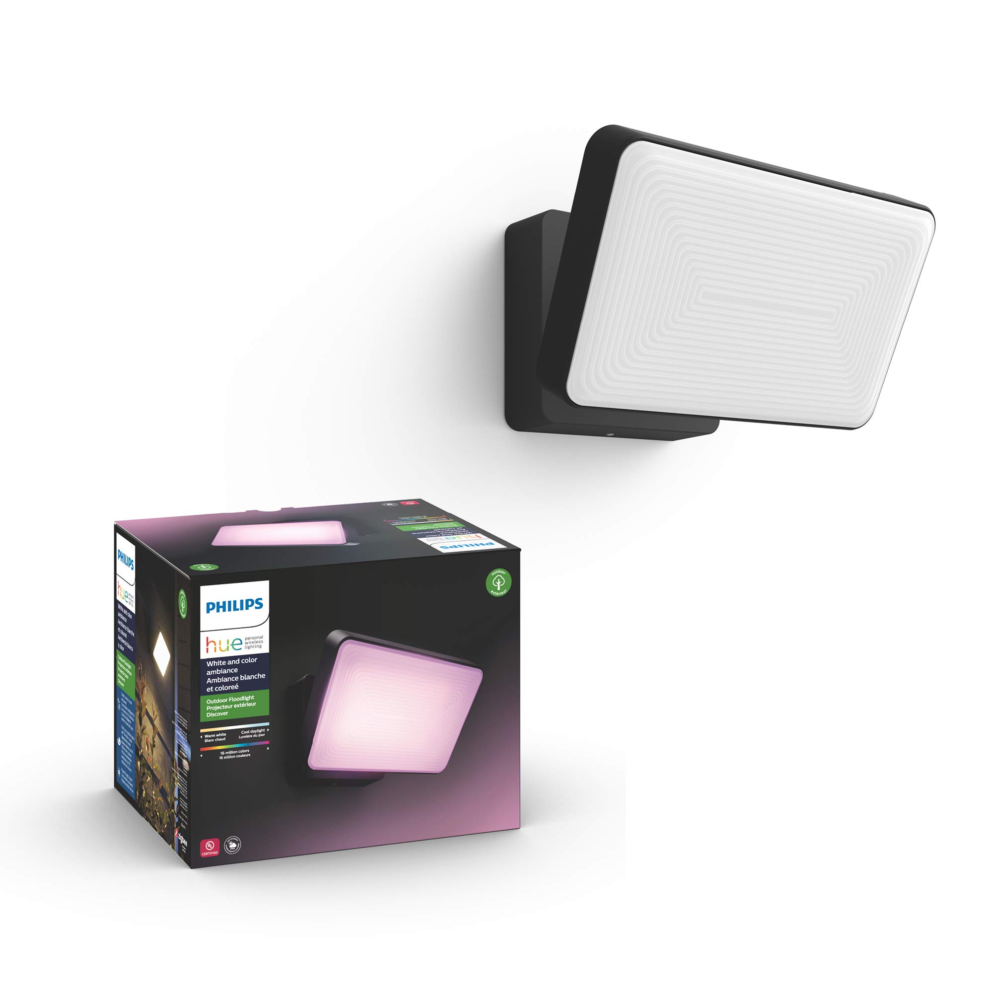 Philips Hue White and Color Ambiance Discover Outdoor Flood Light Fixture - 1 Pack - Weatherproof - Requires Hue Bridge - Works with Amazon Alexa, Apple HomeKit and Google Assistant Discover Floodlight 1 Count (Pack of 1)