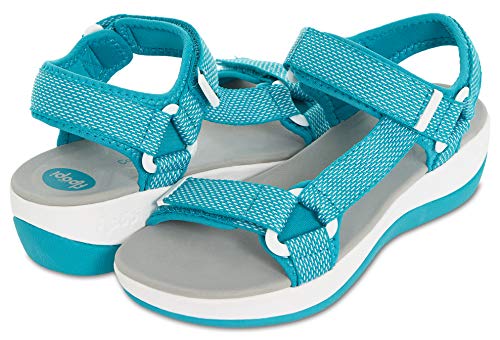 Floopi Summer Beach & Sports Sandals for Women | Multiple Adjustable Velcro Strap Design| Lightweight Outdoor, Walking, Hiking | 1.75” Wedge Heel | Extreme Comfort Super-Soft EVA Soles (8, Teal-517)