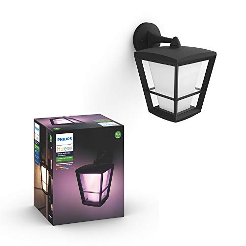 Book Cover Philips Hue Econic Smart Outdoor White & Color Wall Lantern, Down (Hue Hub Required, Smart Light Works with Alexa, Apple Homekit & Google Assistant)