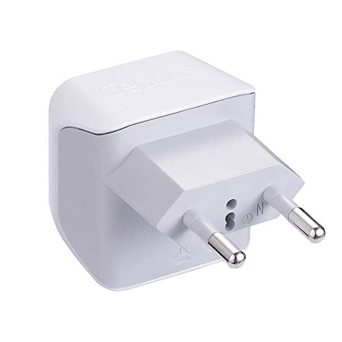 Turkey, Egypt, Iceland Travel Adapter Plug by Ceptics - Type C - Europe - 2 In 1 - Light Weight - Perfect for Cell Phones, Chargers, Cameras and More