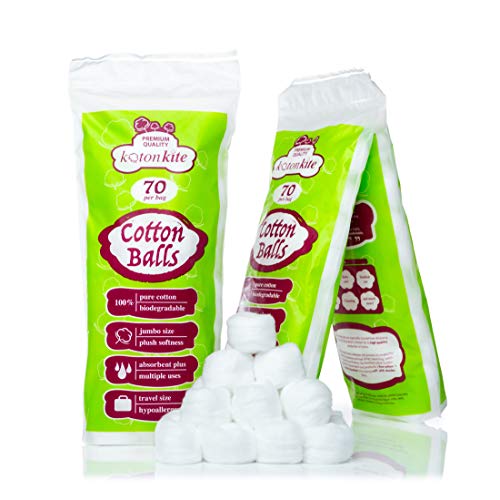 Jumbo Cotton balls - 210 ct (3 packs of 70) - Premium Quality, 100% Biodegradable, Super Soft & Absorbent. Use for nail polish & face make-up removal, skincare, Medical use, Baby care, Arts & Crafts