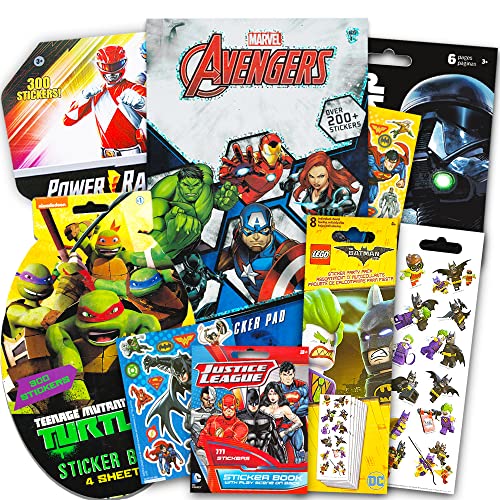 Superhero Stickers for Kids Boys Girls Set ~ Over 1200 Licensed Super Hero Stickers on 40 Sheets Featuring Marvel Avengers, Justice League, Star Wars, Batman, and More (Party Favors Pack)