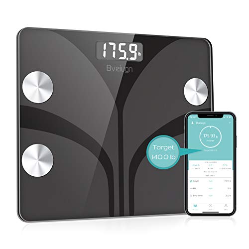 Book Cover Body Fat Scale, Bveiugn Smart Wireless Digital Bathroom BMI Weight Scale, Body Composition Analyzer Health Monitor with Tempered Glass Platform Large Digital Backlit LCD with Smartphone App