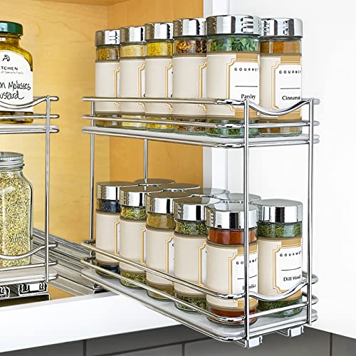 LYNK PROFESSIONAL® Pull Out Spice Rack Organizer for Cabinet - Lifetime Limited Warranty - Slide Out Rack - 4-1/4 inch Wide Sliding Spice Organizer Shelf - Double, Chrome
