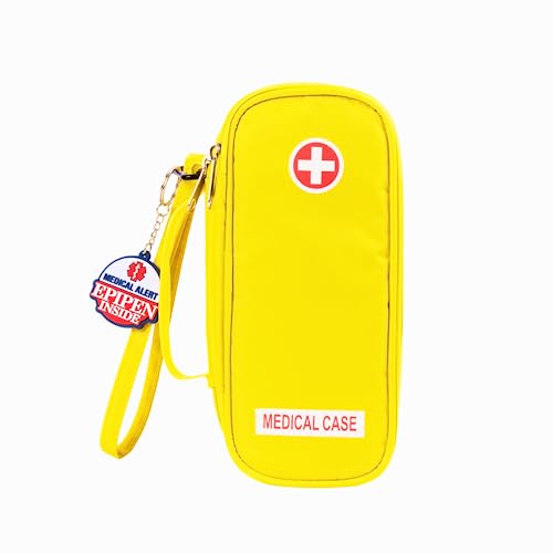 Jayour EpiPen Carrying Medical Case - Yellow Insulated Portable Bag with Zipper - for 2 EpiPen's, Auvi-Q, Asthma Inhaler, Small Ice Pack, Eye Drops, Allergy Medicine Essentials (Yellow)
