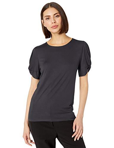 Amazon Brand - Lark & Ro Women's Crew Neck Twist Detail Short Sleeve Knit Top
