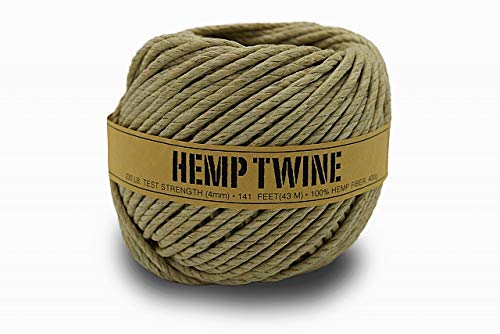 100% Hemp Twine Ball 4MM, 400G/140 Ft. - 230 lb Test Strength - Natural