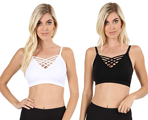 Women's Sexy Cross Strappy Wirefree Sports Bra Bralette with Removable Pads