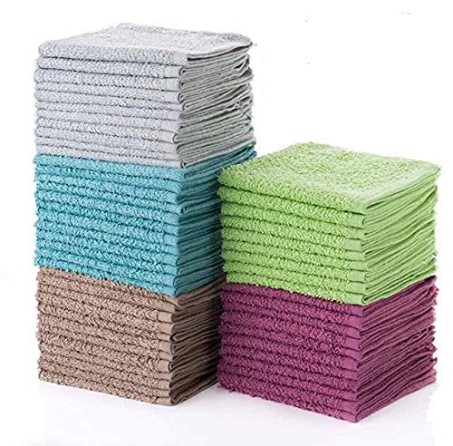 Book Cover Simpli-Magic 79148 Cotton Washcloths, 60 Pack, Taupe/Turquoise/Lime/Powder Blue/Raspberry 60 Pack